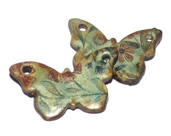 Ceramic Butterfly Earring Charms Pair Beads Handmade Rustic 25mm CC3-4