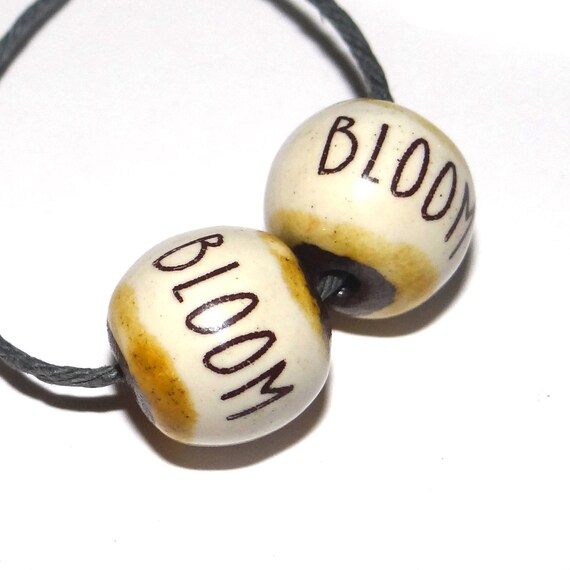 Ceramic Word Bead Earring Charms Pair Beads Handmade Rustic 12mm CC1-1