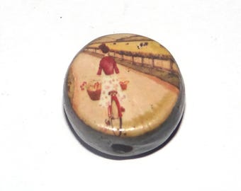 Ceramic Bicycle Focal Bead Handmade Pottery Beads 16mm PP7-4