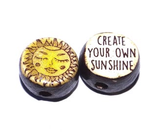 1 Ceramic Double Sided Quote Bead Porcelain Handmade 15mm BB8-4