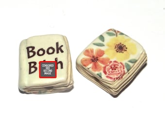 Ceramic Book Bead Focal Handmade Rustic Floral Quote Word Sculpture Porcelain 22mm