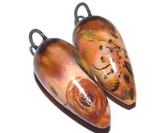 Ceramic Spike Charms Floral Patterned Earring Bead Pair 26mm CC2-3