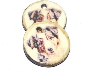 Ceramic Dog Earring Charms Pair Beads Handmade Rustic 18mm/0.7" P1-1