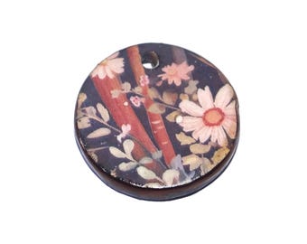 Ceramic Floral Pendant Handmade Focal Porcelain 25mm CC7-1