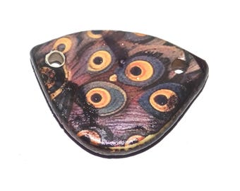 Ceramic Peacock Feather Pendant Handmade Focal Porcelain 1" CC7-4