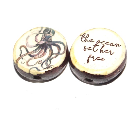 1 Ceramic Double Sided Quote Bead Porcelain Handmade 25mm 1"
