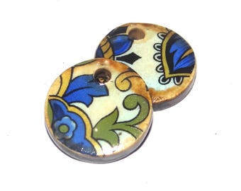 Ceramic Flower Charms Beads Pair Porcelain 18mm CC6-1