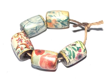 Ceramic Barrel Bead Set Handmade Porcelain 13mm