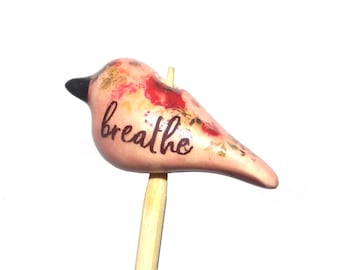 Ceramic Bird Bead Focal Handmade Rustic Floral Quote Word Sculpture Porcelain 30mm