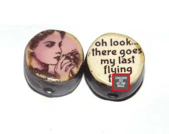 Ceramic Adult Two Sided Focal Bead Handmade Pottery Beads 18mm BB6-1