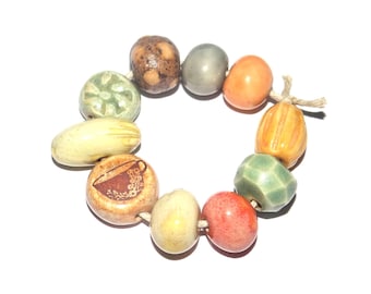 Ceramic Bead Set Handmade Porcelain 8-15mm
