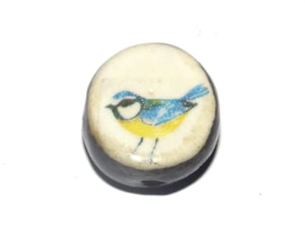 Ceramic Blue Tit Bird Focal Bead Handmade Pottery Beads 18mm CC6-2