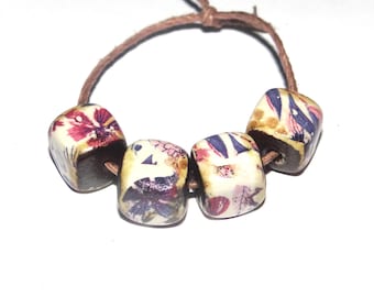 Ceramic Floral Bead Set Handmade Porcelain 10mm