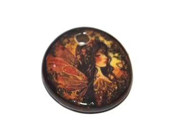 Ceramic Fairy Charm Pendant Porcelain Handmade 17mm PP10-1