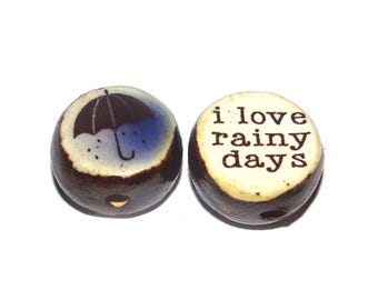 1 Ceramic Quote Bead Flower Porcelain Two Sided Handmade  16-18mm PP6-2