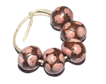Ceramic Pink Spotty Speckled Bead Set Handmade 13mm