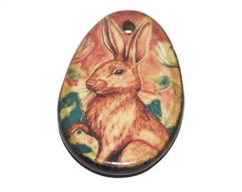 Ceramic Hare Pendant Handmade Focal Porcelain 34mm CC5-1