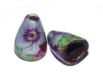 Ceramic Bloom Bell Earring Cone Charms Pair Floral Rustic Handmade Porcelain CC2-4