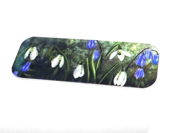 Metal Faux Tin Floral Bluebell Snowdrop Bracelet Bar Cuff Pendant Handmade 40mm M9-1