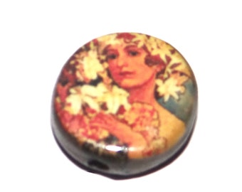 Ceramic Mucha Focal Bead Handmade Pottery Beads 17mm PP4-2