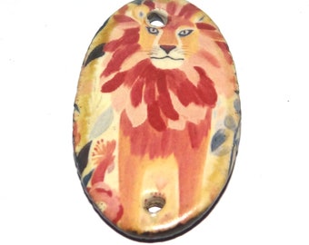 Ceramic Lion Pendant Handmade Focal Porcelain 30mm CC7-3