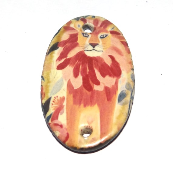 Ceramic Lion Pendant Handmade Focal Porcelain 30mm CC7-3