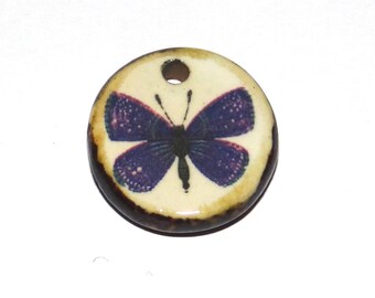 Ceramic Butterfly Charm Pendant Porcelain Handmade 17mm PP9-2