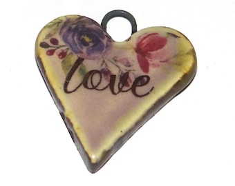 Ceramic Heart Pendant Handmade Focal Porcelain 27mm PP9-3