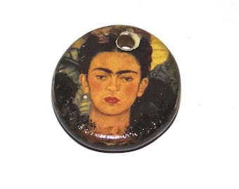 Ceramic Frida Charm Pendant Porcelain Handmade 17mm PP9-2