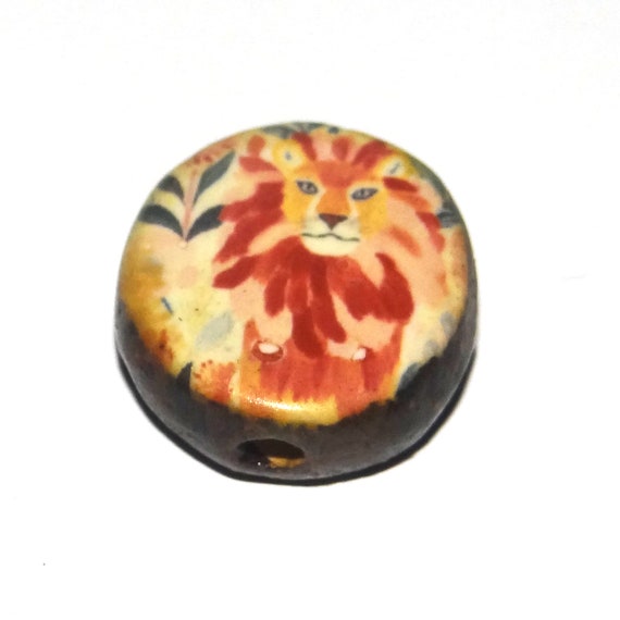 Ceramic Lion Focal Bead Handmade Pottery Beads 21mm PP2-1