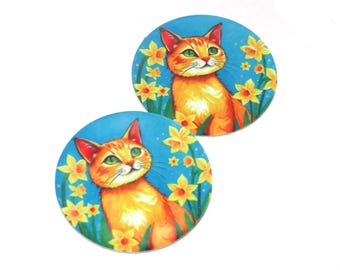 Faux Tin Cat Daffodil Charms Handmade 25mm 1" MM8-3