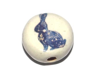 Ceramic Astro Bunny Coffee Focal Bead Handmade Pottery Beads 17mm PP6-1