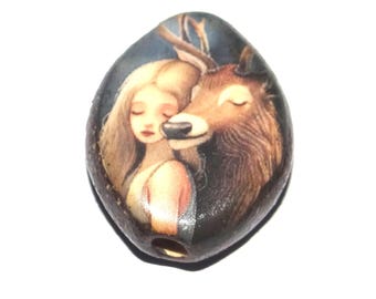 Ceramic Deer Focal Bead Handmade Pottery Beads 20mm PP7-4