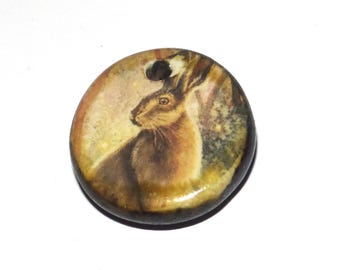 Ceramic Hare Charm Pendant Porcelain Handmade 17mm PP9-2