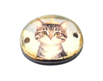 Ceramic Cat Bracelet Bar Cuff Porcelain 30mm CC2-2
