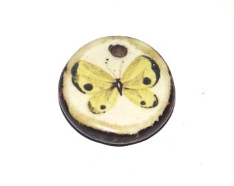 Ceramic Butterfly Charm Pendant Porcelain Handmade 17mm BB9-1