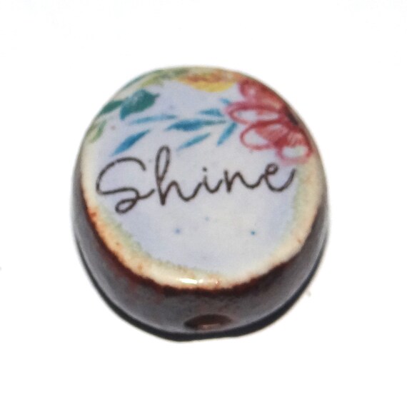 Ceramic Shine Word Focal Bead Handmade Pottery Beads 24mm PP5-2