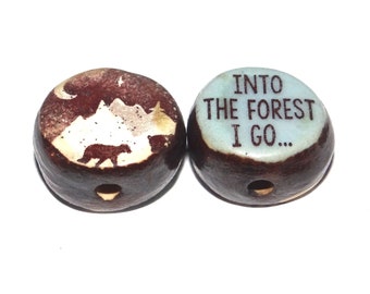 1 Ceramic Double Sided Quote Bead Porcelain Handmade 18mm CC7-2