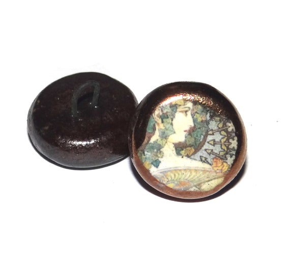 Ceramic Shank Button Mucha Handmade 15mm