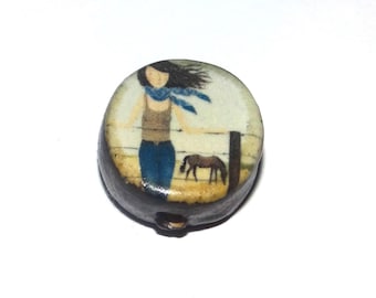 Ceramic Horse Lady Focal Bead Handmade Pottery Beads 16mm BB1-2