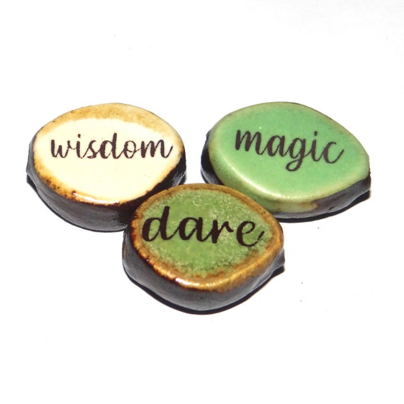 Porcelain Quote Bead Trio Beads Porcelain Handmade 18mm CC10-4