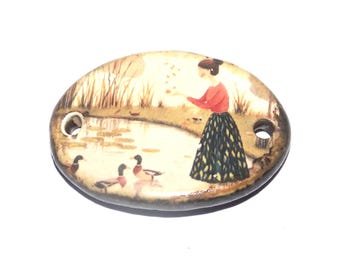 Ceramic Feed The Ducks Bracelet Bar Cuff Porcelain 30mm CC6-4