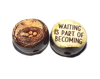 1 Ceramic Double Sided Quote Bead Porcelain Handmade 15mm BB7-4