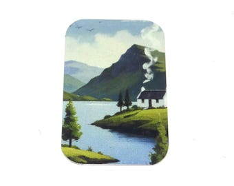 Faux Tin Scottish Loch Cottage Highlands Pendant Handmade 32mm 1.25" MM5-1