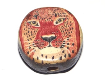 Ceramic Jaguar Focal Bead Handmade Pottery Beads 20mm PP8-2