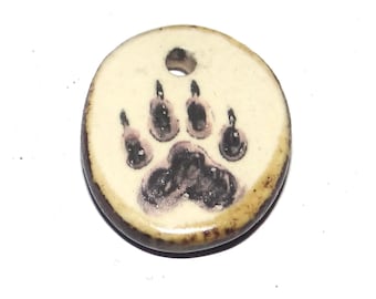Small Ceramic Wolf Paw Pendant Charm Handmade Focal Porcelain 20mm BB9-1