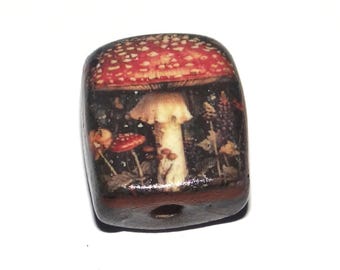 Ceramic Mushroom Focal Bead Handmade Pottery Beads 17mm BB7-1