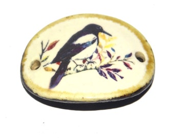 Ceramic Bird Magpie Bracelet Bar Cuff Porcelain 34mm CC4-2