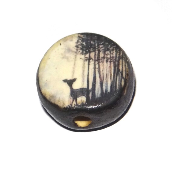 Ceramic Deer Focal Bead Handmade Pottery Beads 20mm PP2-2