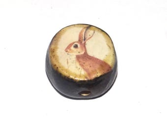Ceramic Hare Focal Bead Handmade Pottery Beads 16-18mm BB2-3